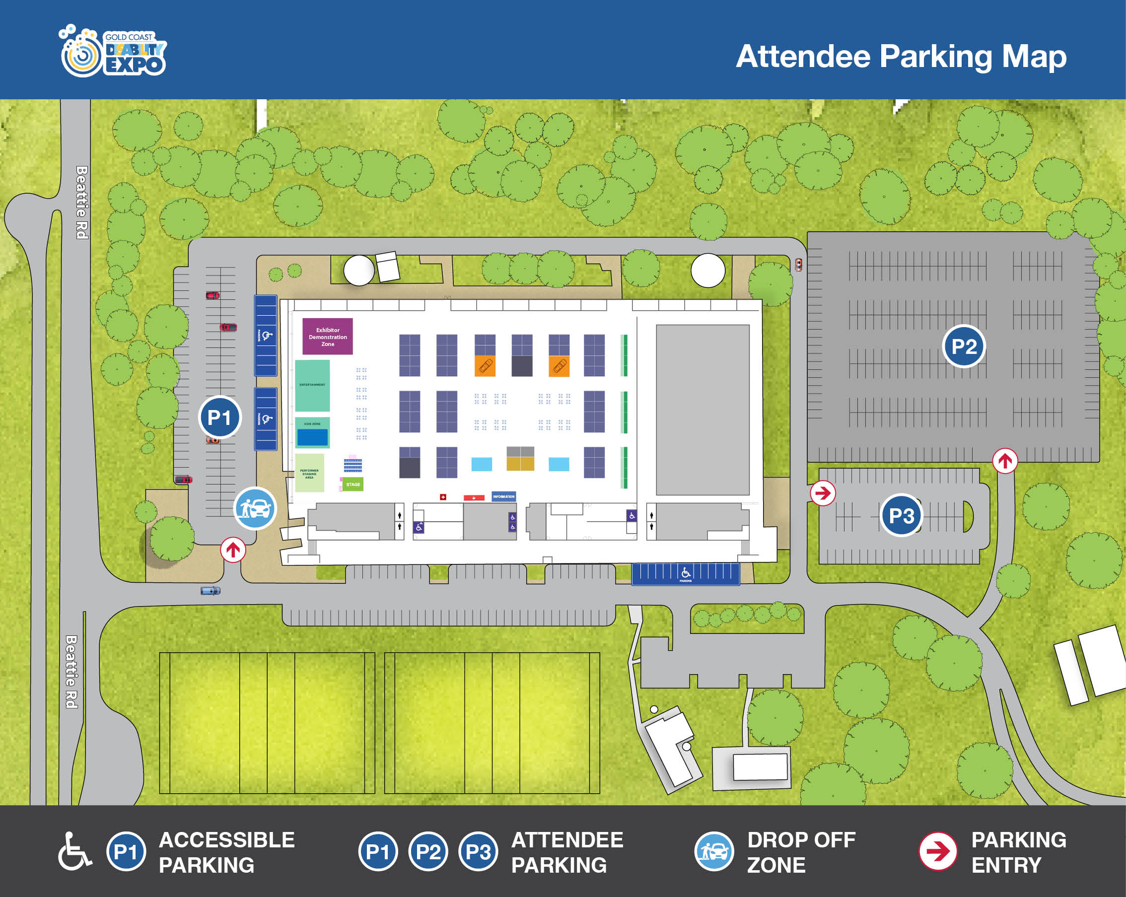 Attendee parking map for Gold Coast Disability Expo 2026